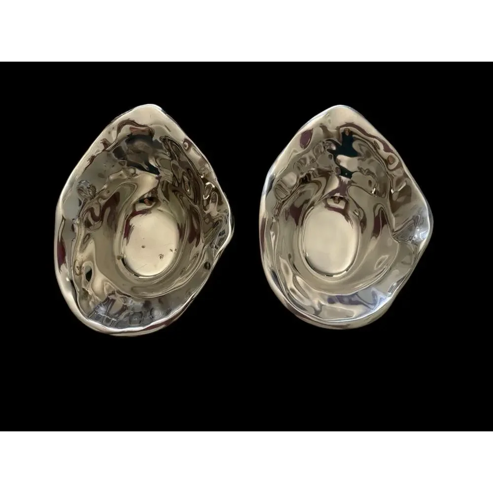 Set Of 2 Pottery Barn Silver Tone “Pasha” Irregular Shaped Bowls 6.5 x5”x2.5”